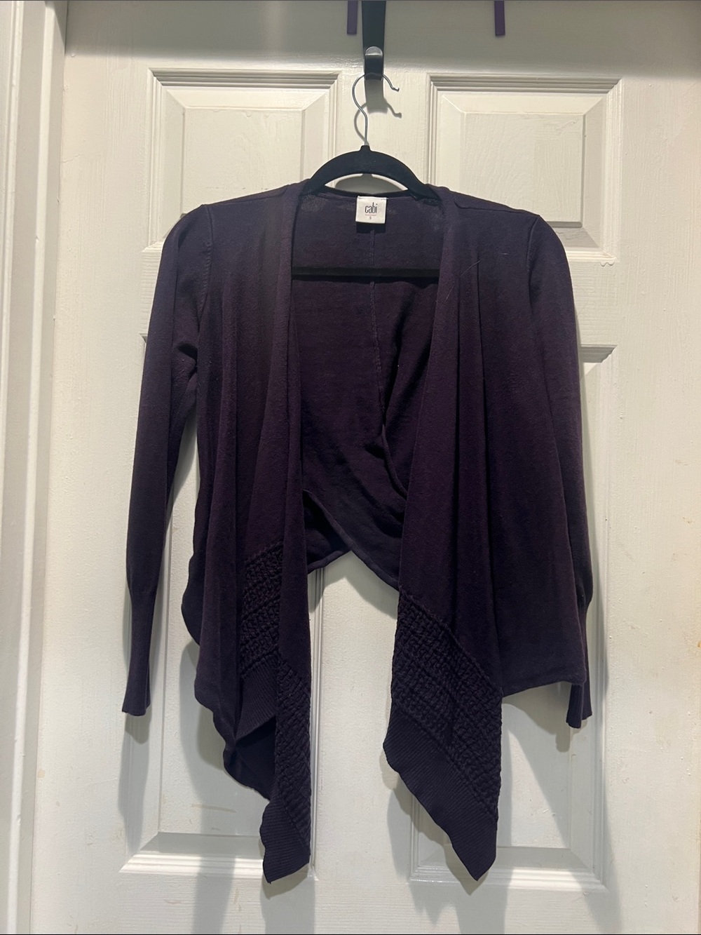 CAbi Deep Purple Draped Open-Front Cardigan